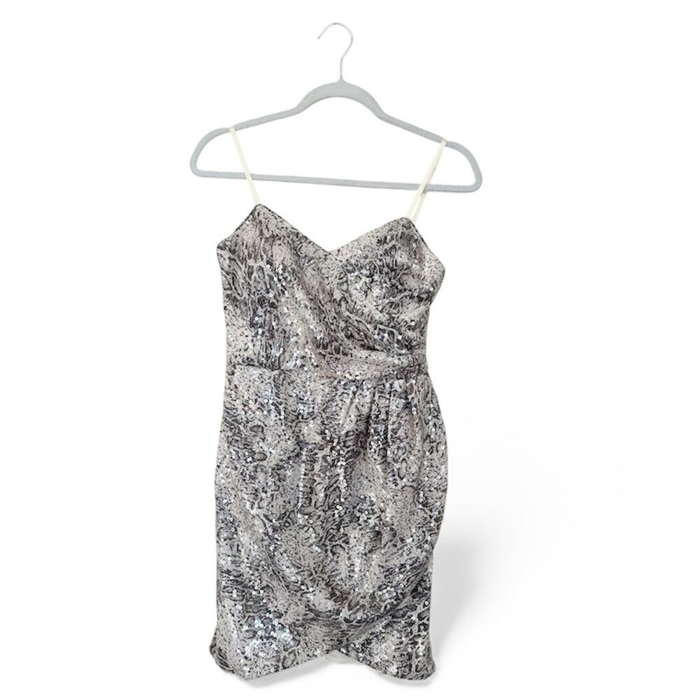 Oleg Cassini Spaghetti Strap All Over Sequin Snake Print Dress Size 2 EUC